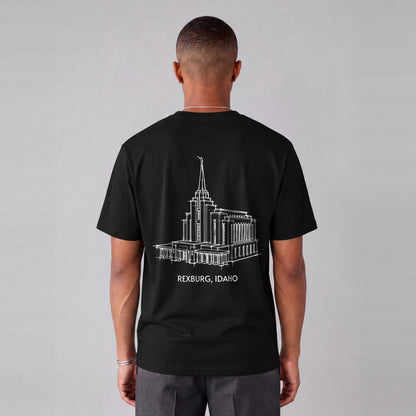 Rexburg Temple back print on model - Black