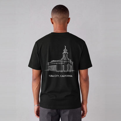 Feather River Temple back print on model - Black