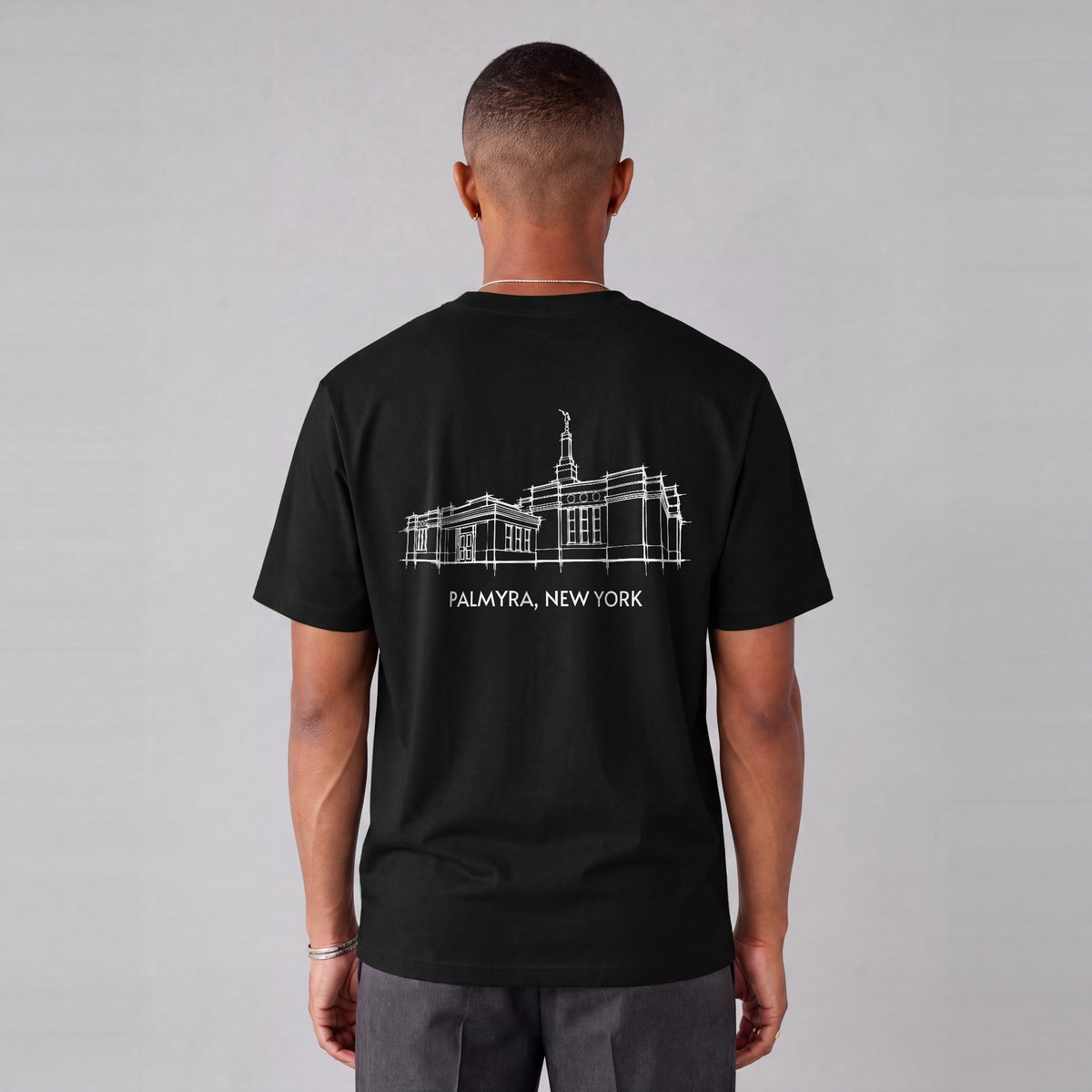 Palmyra Temple back print on model - Black