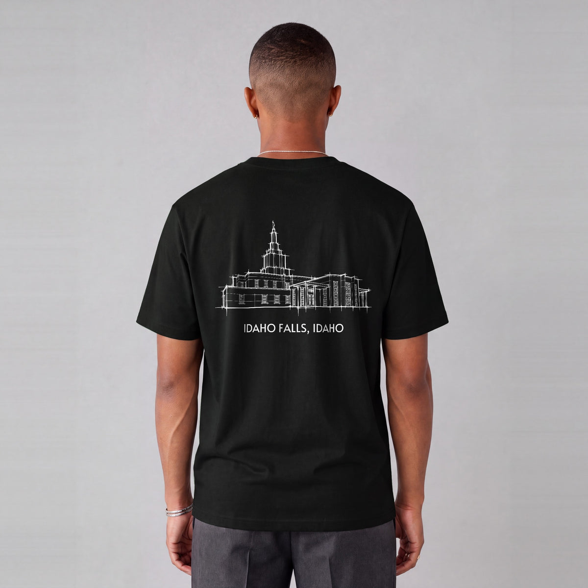 Idaho Falls Temple back print on model - Black
