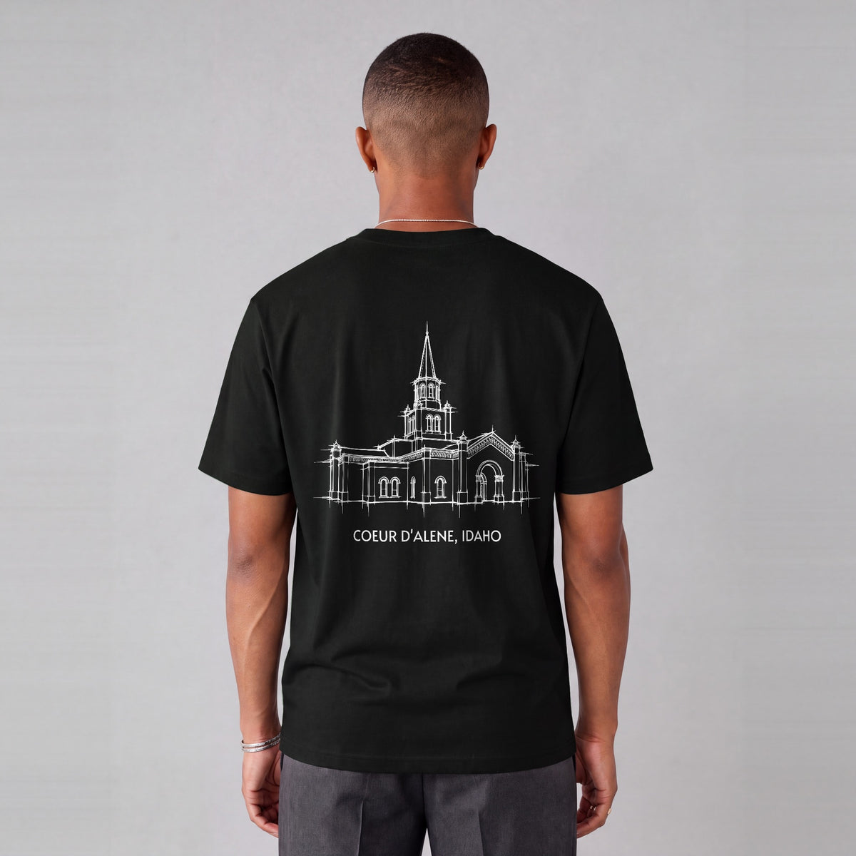 Coeur d'Alene Temple back print on model - Black