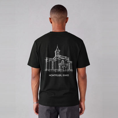 Montpelier Temple back print on model - Black