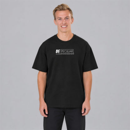 Be Peculiar tee front print on model - Black
