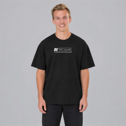 Be Peculiar tee front print on model - Black