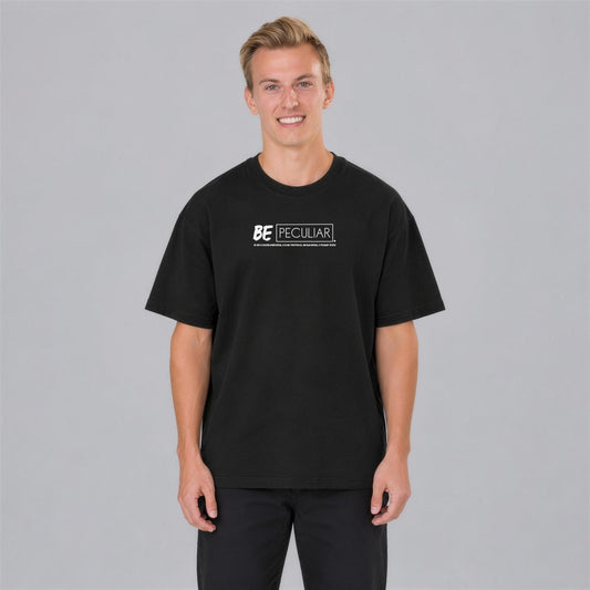 Be Peculiar tee front print on model - Black