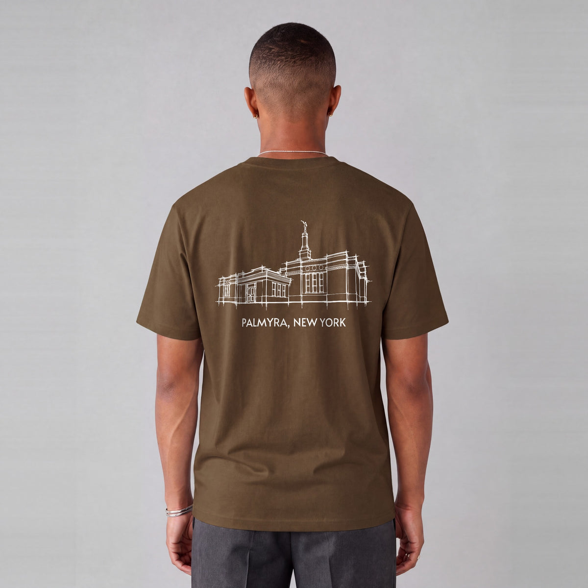 Palmyra Temple back print on model - Coffee