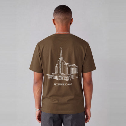 Rexburg Temple back print on model - Coffee