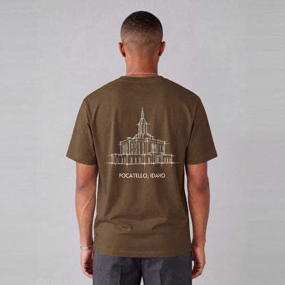 Pocatello Temple back print on model - Coffee