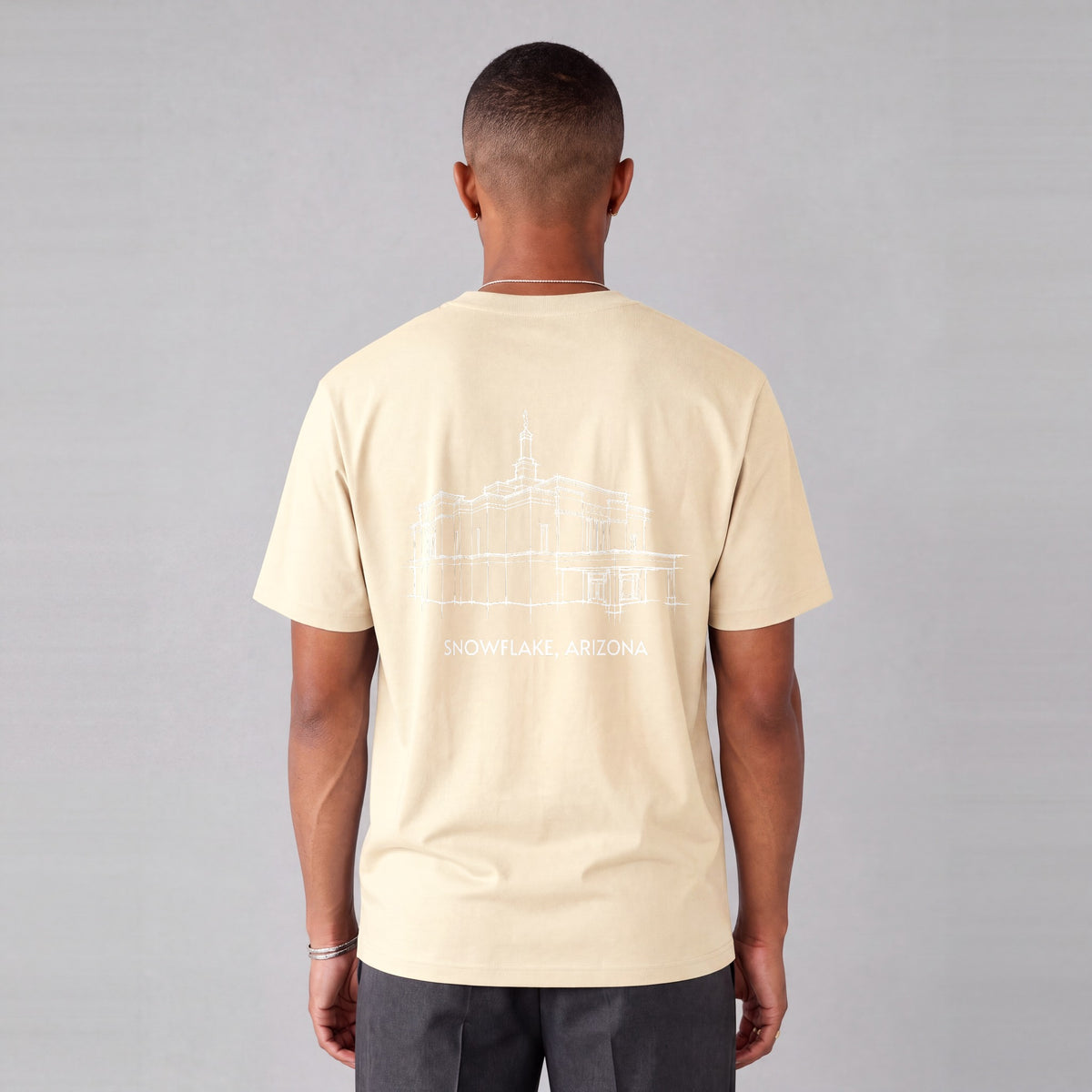 Snowflake Temple back print on model - Cream