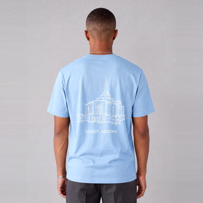 Gilbert Temple back print on model - Light Blue