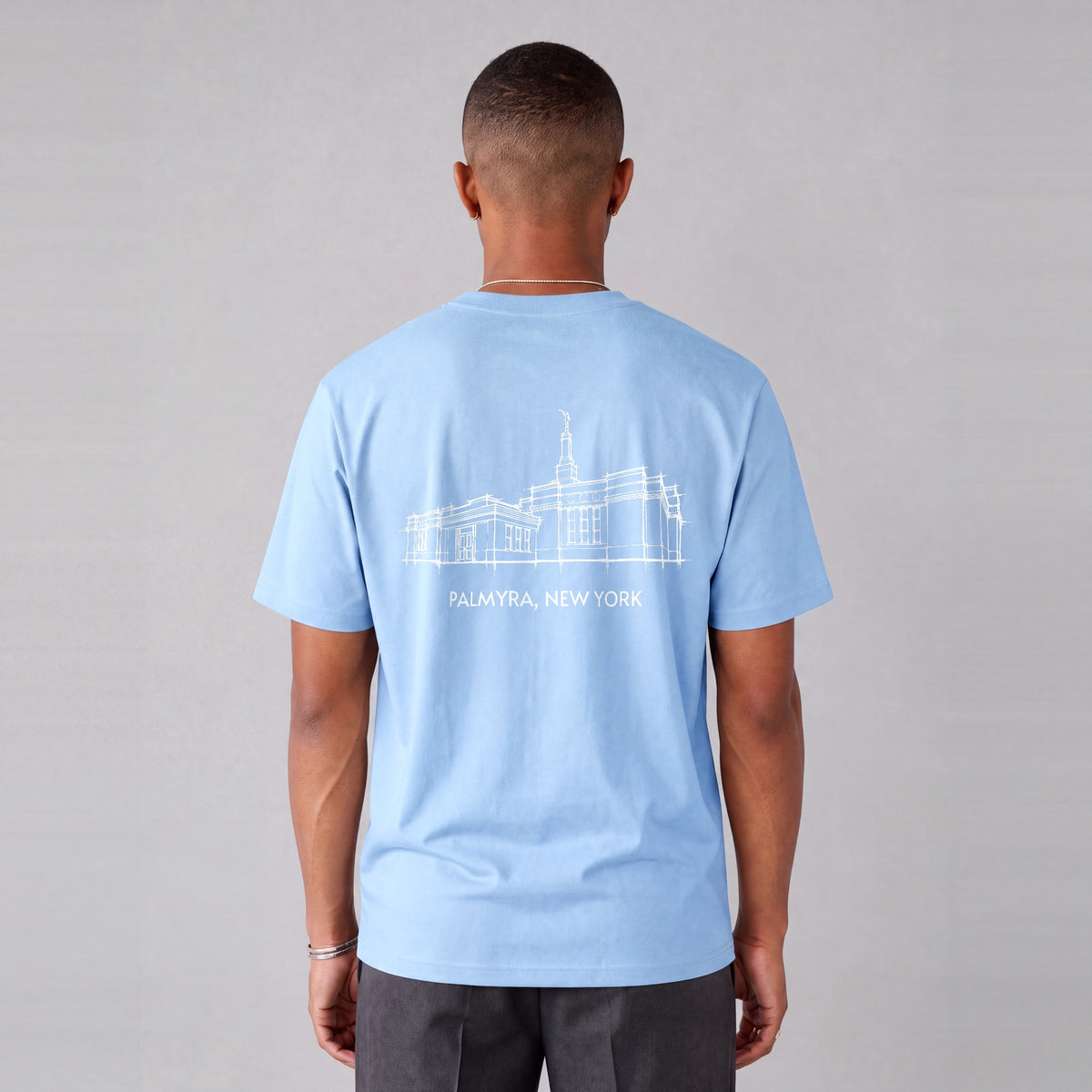 Palmyra Temple back print on model - Light Blue