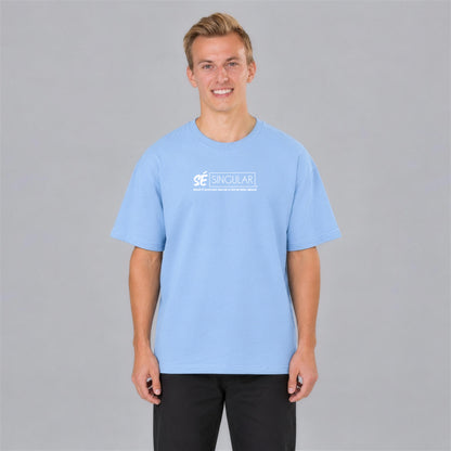 Sé Singular tee front print on model - Light Blue