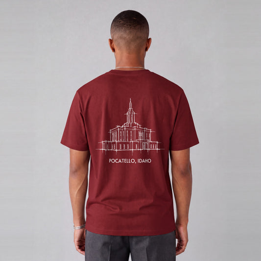 Pocatello Temple back print on model - Maroon