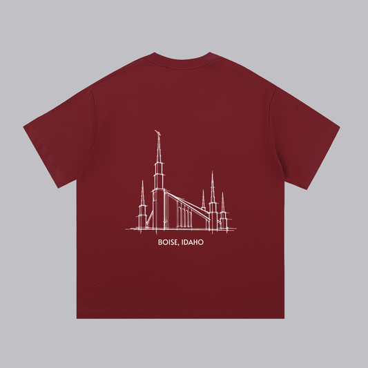 Boise Temple back print flat lay - Maroon
