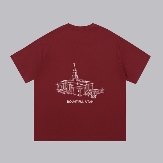 Bountiful Temple back print flat lay - Maroon