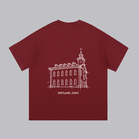 Kirtland Temple back print flat lay - Maroon