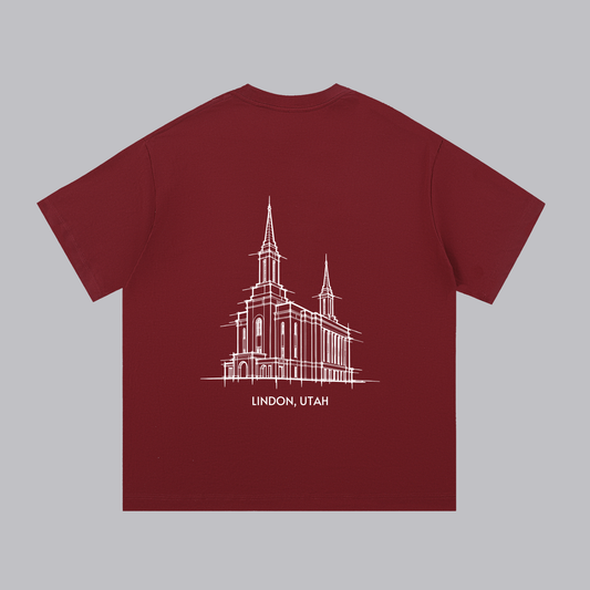 Lindon Temple back print flat lay - Maroon