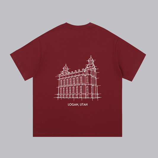 Logan Temple back print flat lay - Maroon