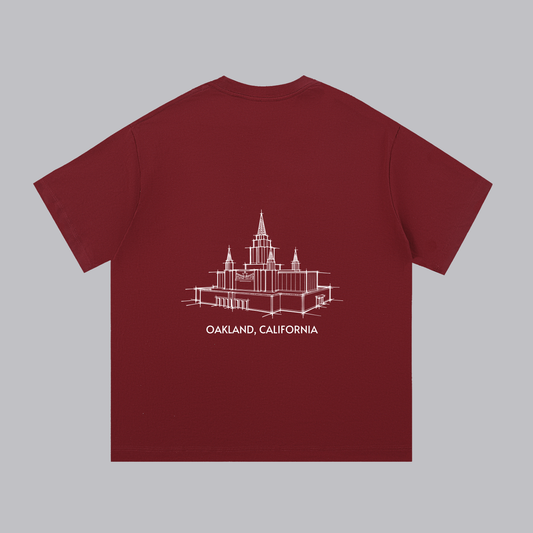 Oakland Temple back print flat lay - Maroon