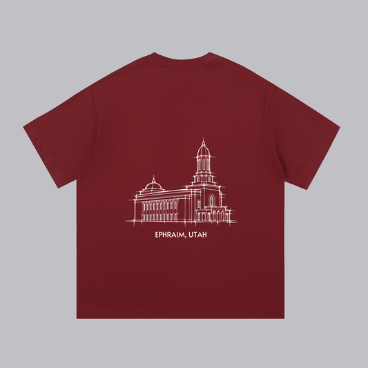Ephraim Temple back print flat lay - Maroon