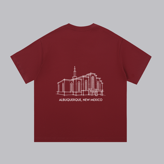 Albuquerque Temple back print flat lay - Maroon