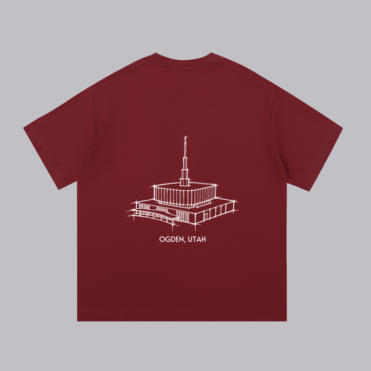 Ogden Original Temple back print flat lay - Maroon