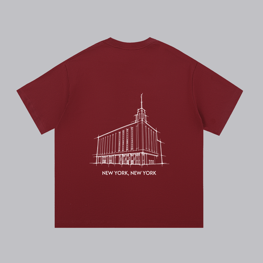 Manhattan Temple back print flat lay - Maroon