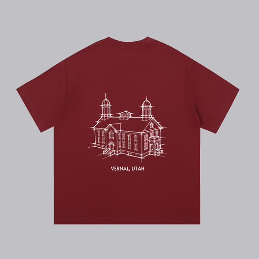 Vernal Temple back print flat lay - Maroon