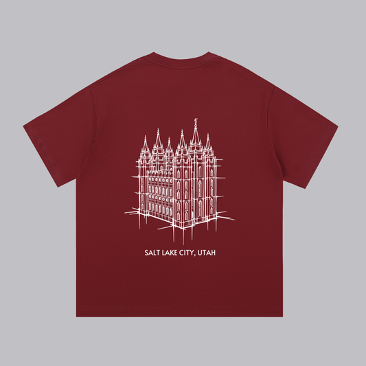Salt Lake Temple back print flat lay - Maroon
