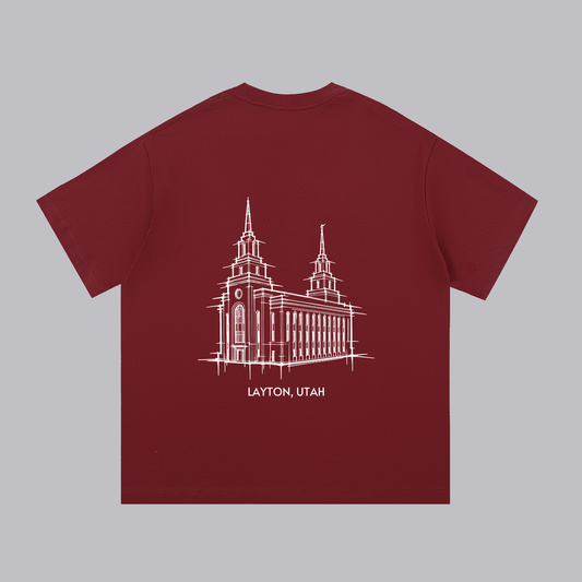 Layton Temple back print flat lay - Maroon