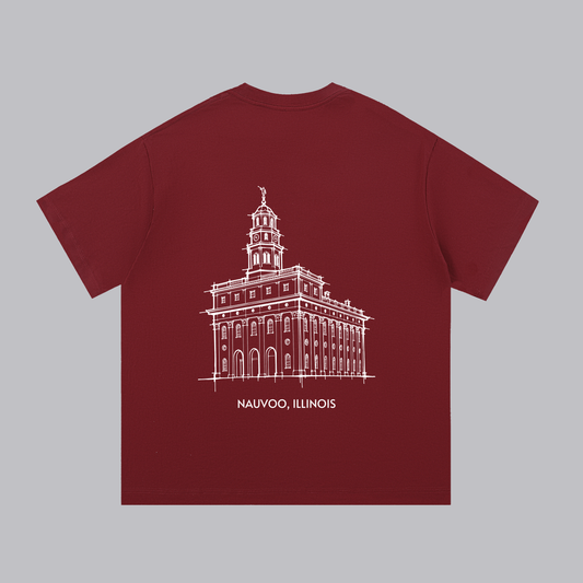 Nauvoo Temple back print flat lay - Maroon