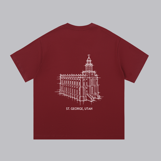 St. George Temple back print flat lay - Maroon