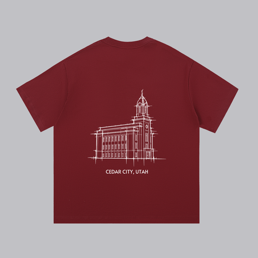 Cedar City Temple back print flat lay - Maroon