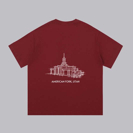 Mount Timpanogos Temple back print flat lay - Maroon
