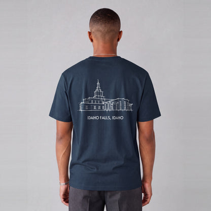 Idaho Falls Temple back print on model - Navy Blue