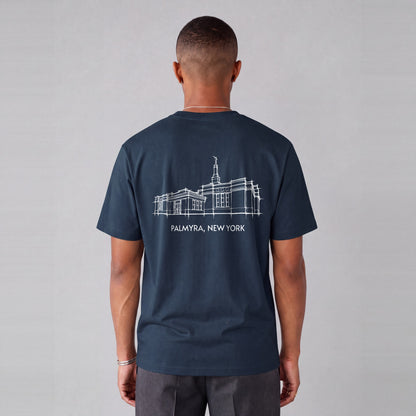 Palmyra Temple back print on model - Navy Blue