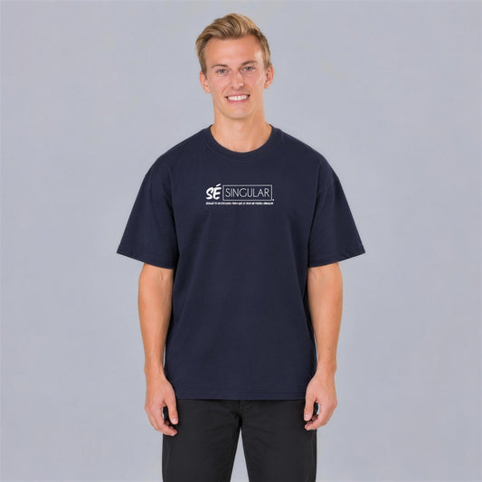 Sé Singular tee front print on model - Navy Blue