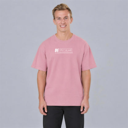 Be Peculiar tee front print on model - Pink
