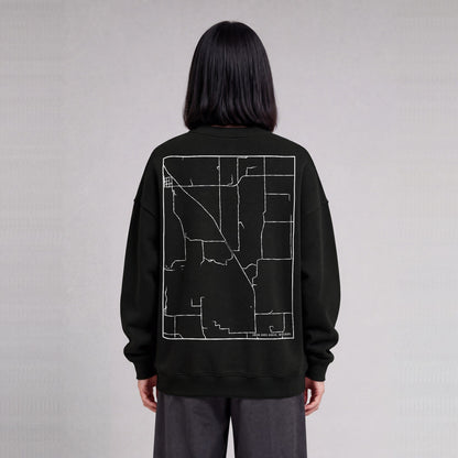 Adam-ondi-Ahman map sweatshirt, back print on model - Black