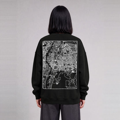 Albuquerque map sweatshirt, back print on model - Black