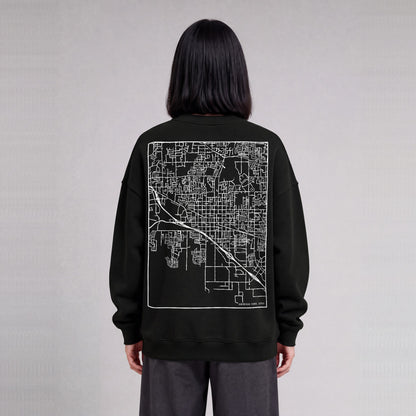 American Fork map sweatshirt, back print on model - Black