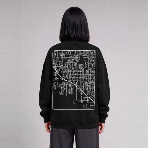 American Fork map sweatshirt, back print on model - Black
