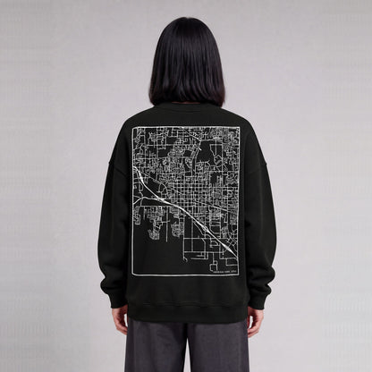 American Fork map sweatshirt, back print on model - Black