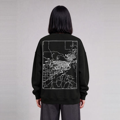 Billings map sweatshirt, back print on model - Black