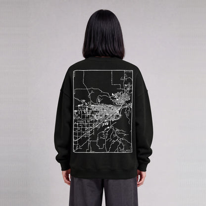 Billings map sweatshirt, back print on model - Black