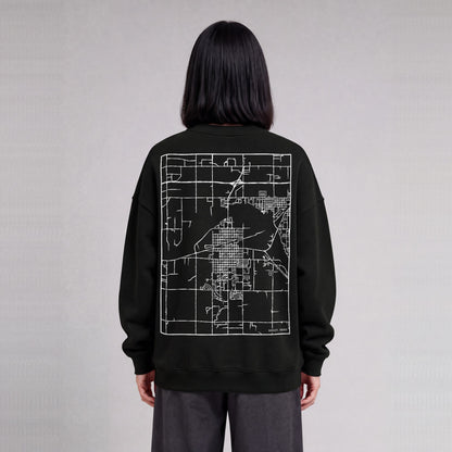 Burley map sweatshirt, back print on model - Black