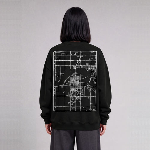 Burley map sweatshirt, back print on model - Black