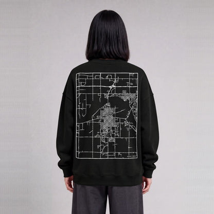 Burley map sweatshirt, back print on model - Black
