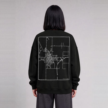 Carthage map sweatshirt, back print on model - Black