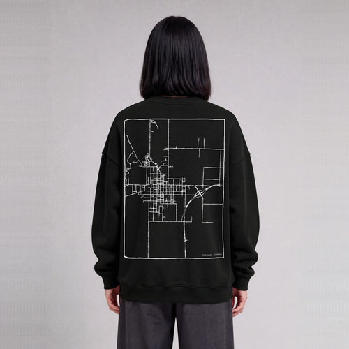 Carthage map sweatshirt, back print on model - Black